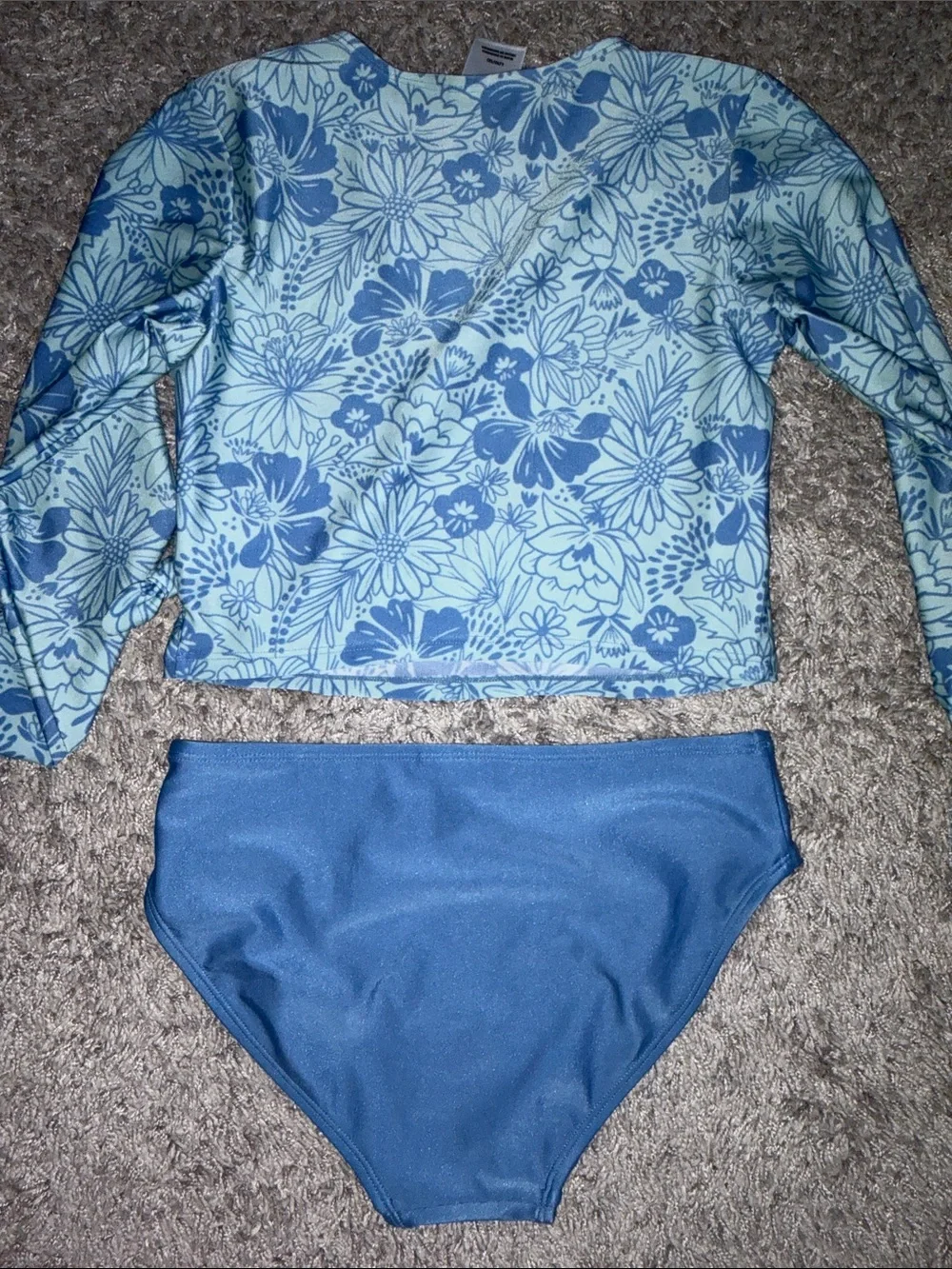 art class Blue Floral Long-Sleeve Wrap Swim Top with Solid Blue Bottoms 10/12